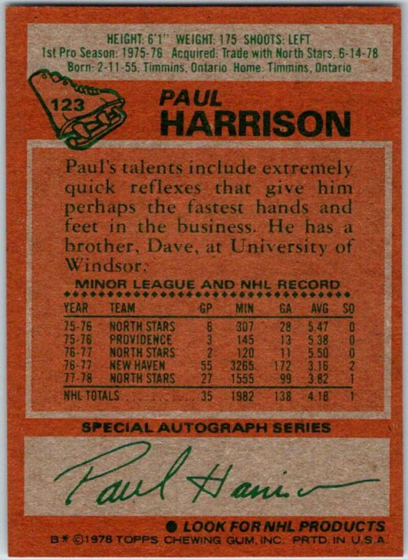 1978-79 Topps #123 Paul Harrison RC Rookie Toronto Maple Leafs V48971