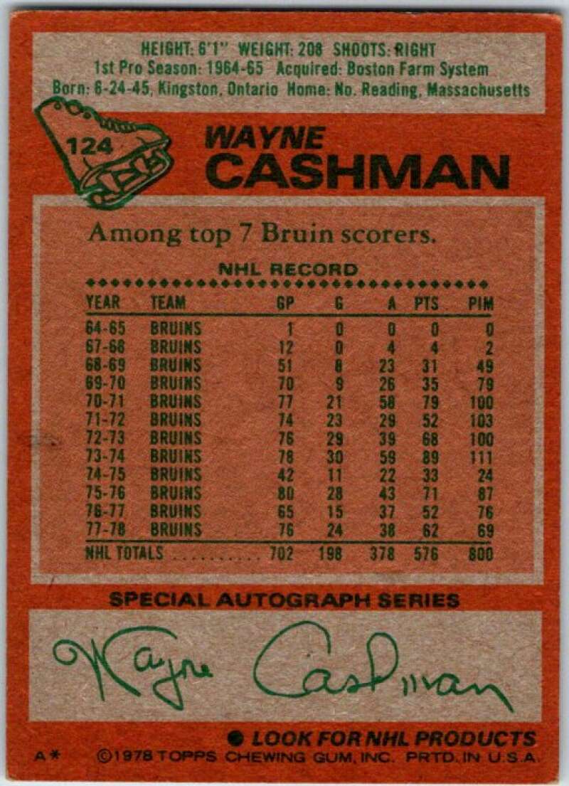 1978-79 Topps #124 Wayne Cashman Boston Bruins V48972
