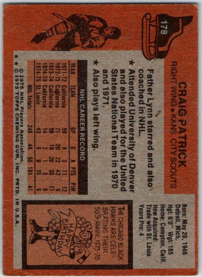 1975-76 Topps #178 Craig Patrick Kansas City Scouts V49106