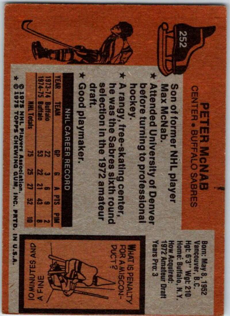 1975-76 Topps #252 Peter McNab RC Rookie Boston Bruins V49126