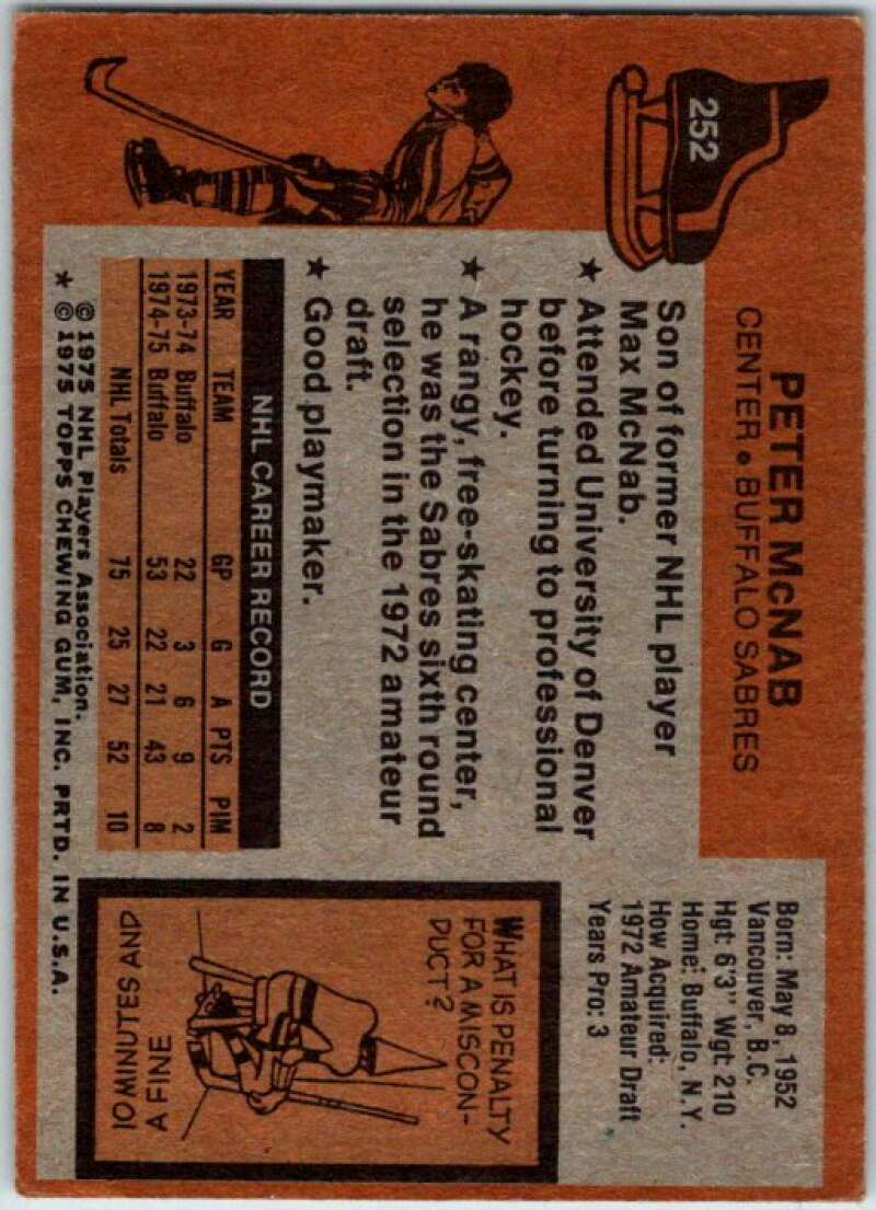 1975-76 Topps #252 Peter McNab RC Rookie Boston Bruins V49127