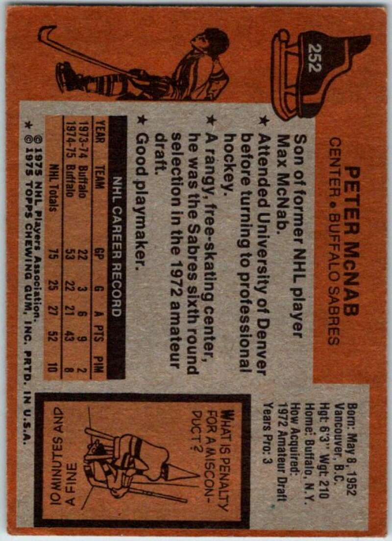 1975-76 Topps #252 Peter McNab  RC Rookie Boston Bruins  V49127
