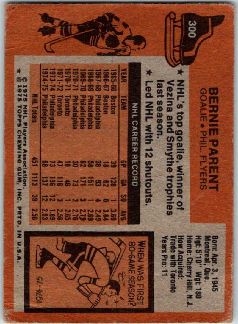 1975-76 Topps #300 Bernie Parent Philadelphia Flyers V49147