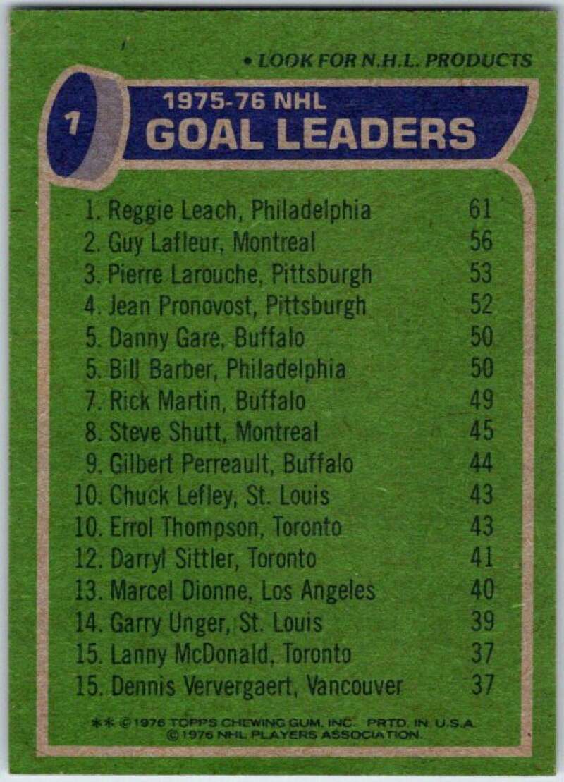 1976-77 Topps #1 Reggie Leach/Guy Lafleur/Pierre Larouche LL V49157