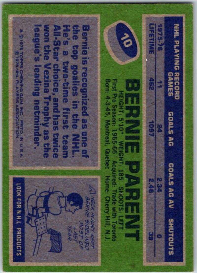1976-77 Topps #10 Bernie Parent Philadelphia Flyers V49167