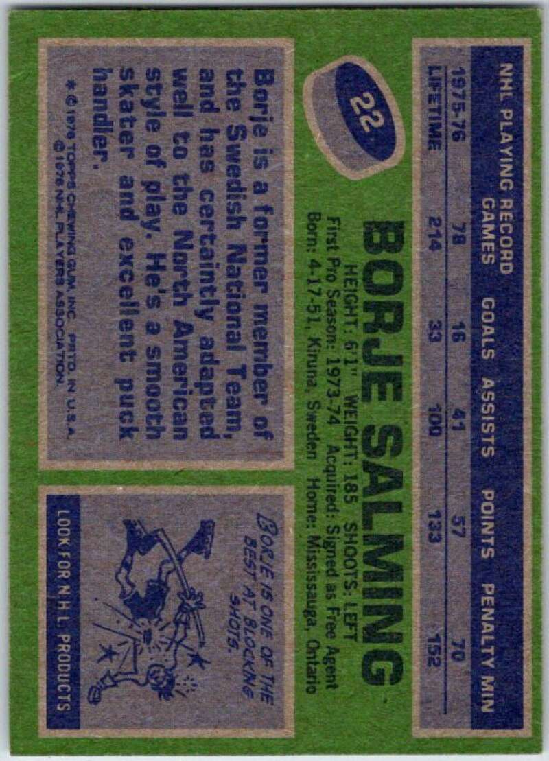 1976-77 Topps #22 Borje Salming Toronto Maple Leafs V49171