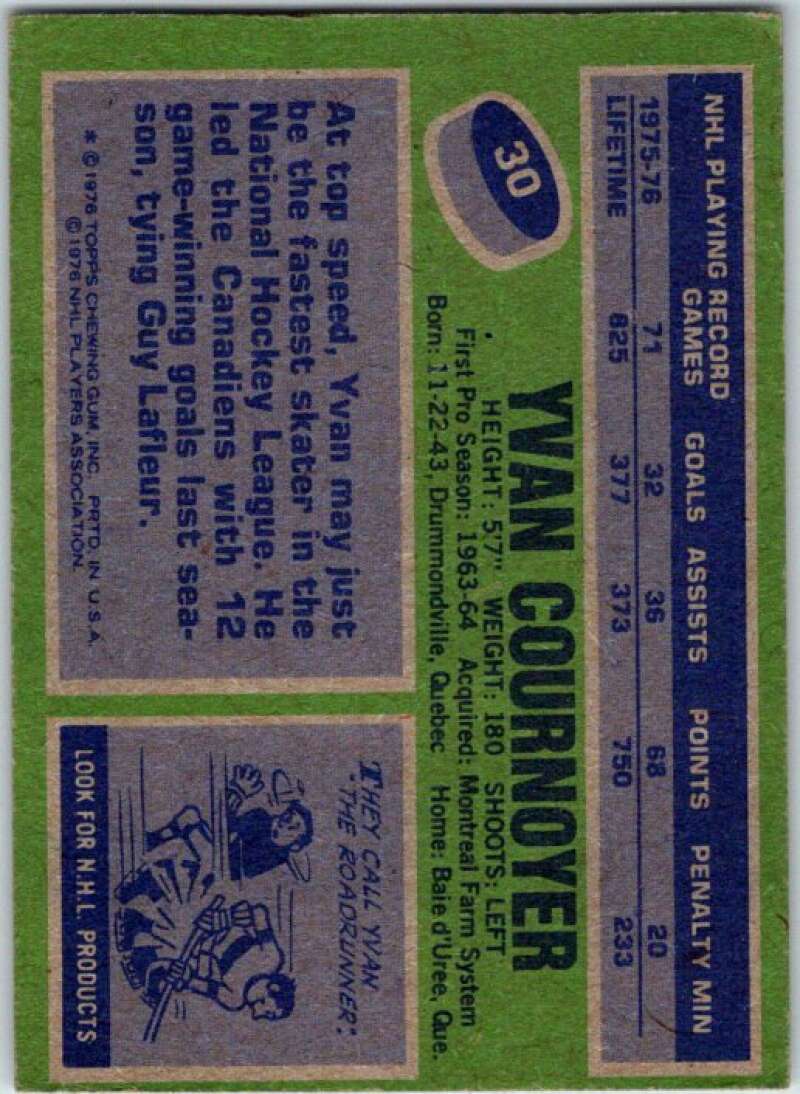 1976-77 Topps #30 Yvan Cournoyer Montreal Canadiens V49174