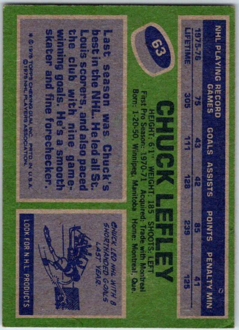 1976-77 Topps #63 Chuck Lefley St. Louis Blues V49177