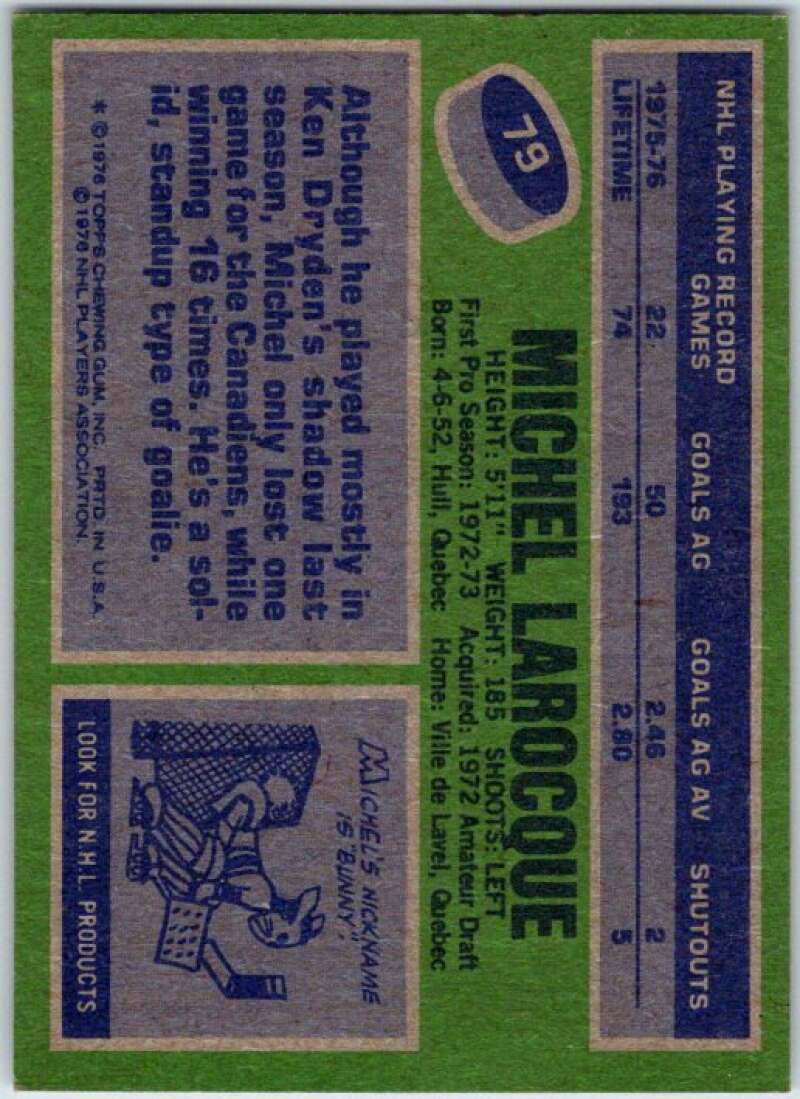 1976-77 Topps #79 Michel Larocque Montreal Canadiens V49181