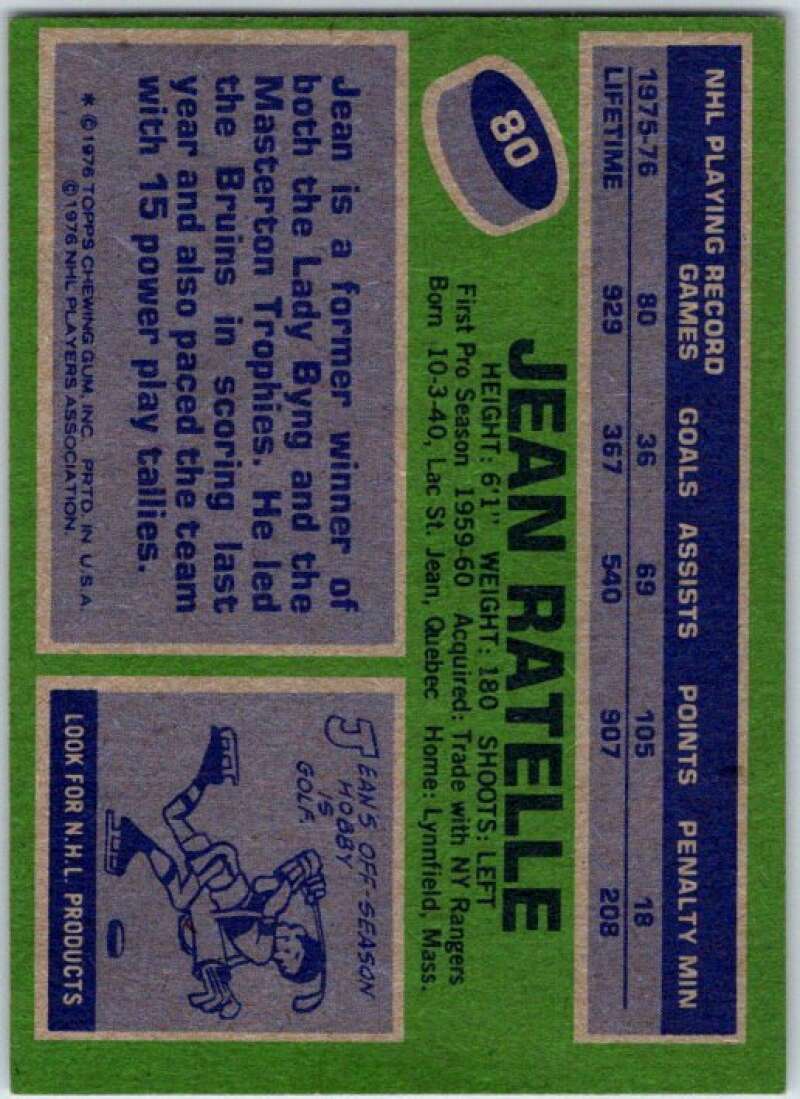 1976-77 Topps #80 Jean Ratelle Boston Bruins V49182