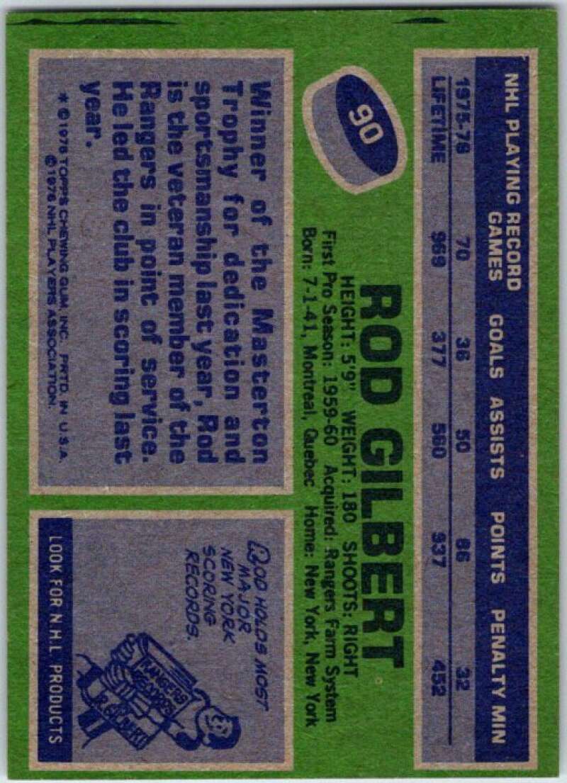 1976-77 Topps #90 Rod Gilbert New York Rangers V49185