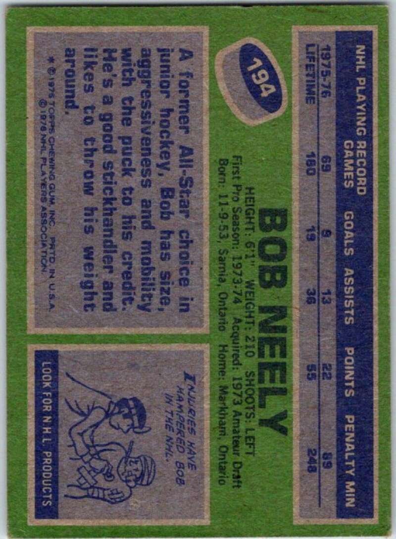 1976-77 Topps #194 Bob Neely Toronto Maple Leafs V49212