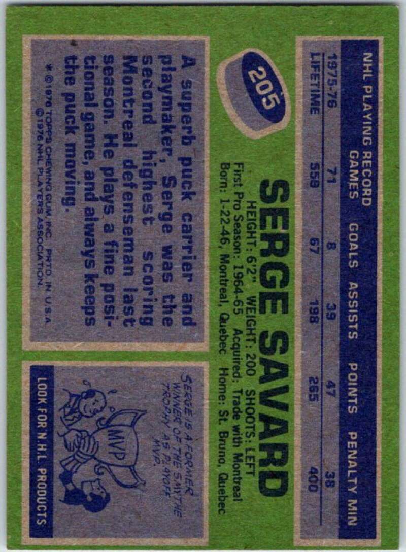 1976-77 Topps #205 Serge Savard Montreal Canadiens V49214