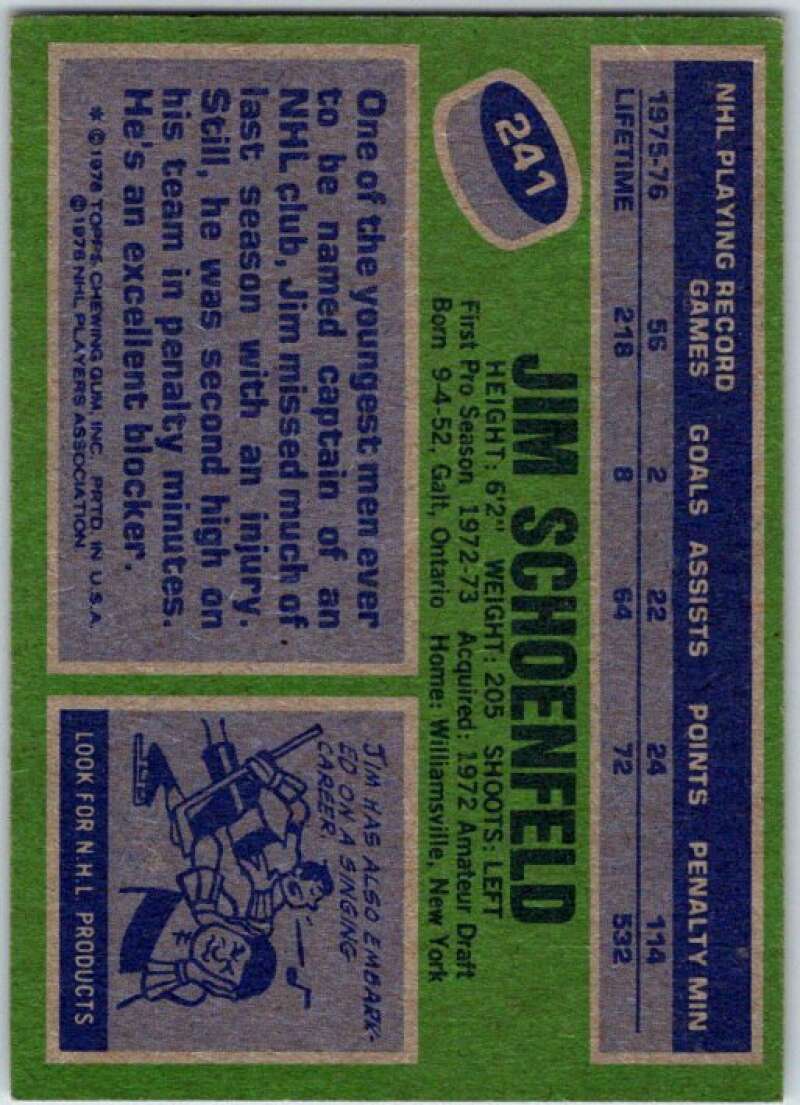 1976-77 Topps #241 Jim Schoenfeld Buffalo Sabres V49224