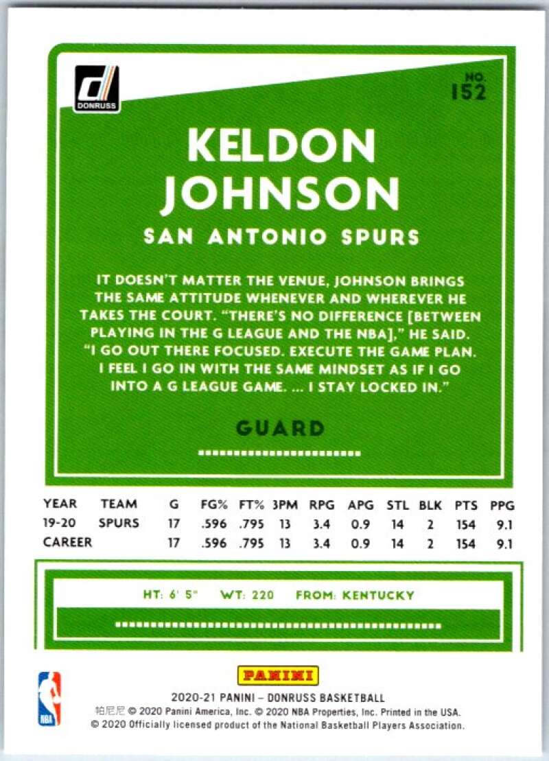 2020-21 Donruss #152 Keldon Johnson  San Antonio Spurs  V49415