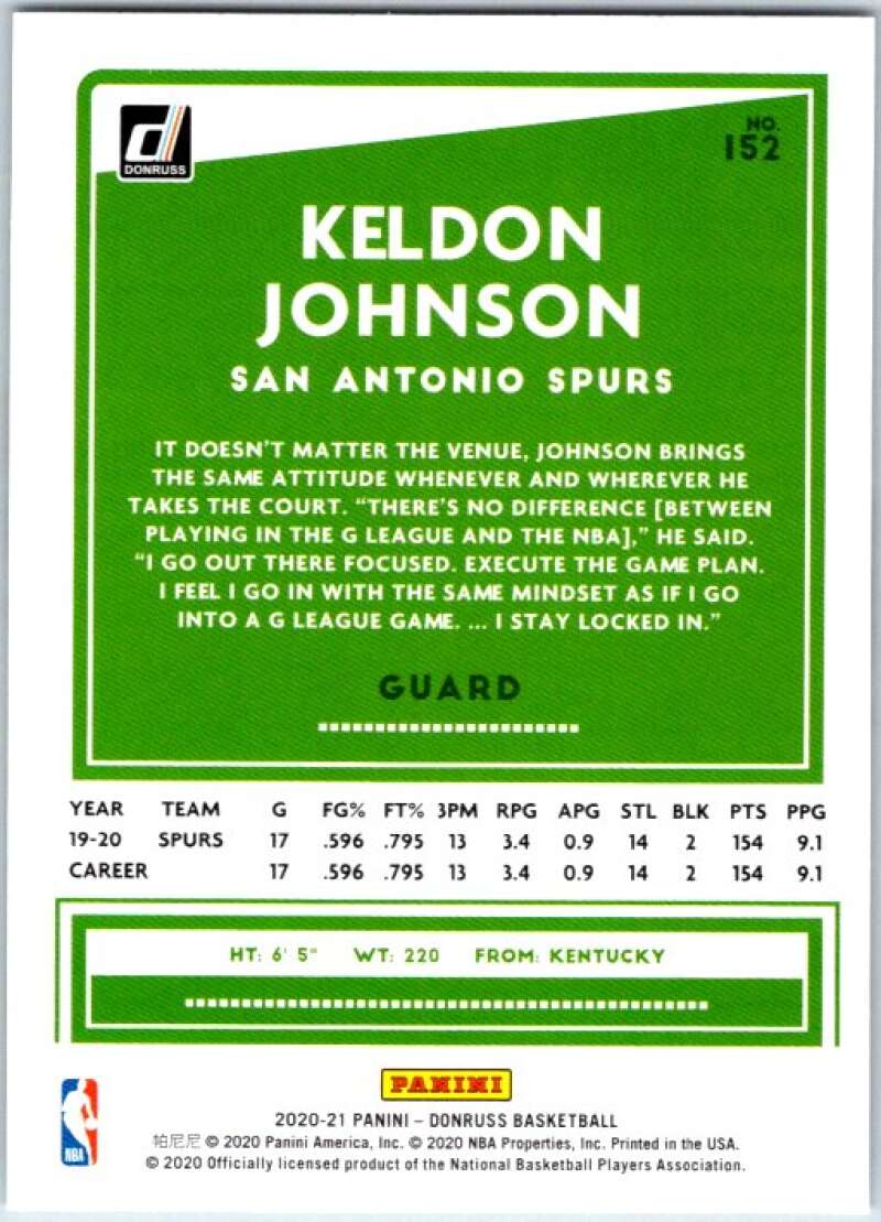 2020-21 Donruss #152 Keldon Johnson San Antonio Spurs V49415