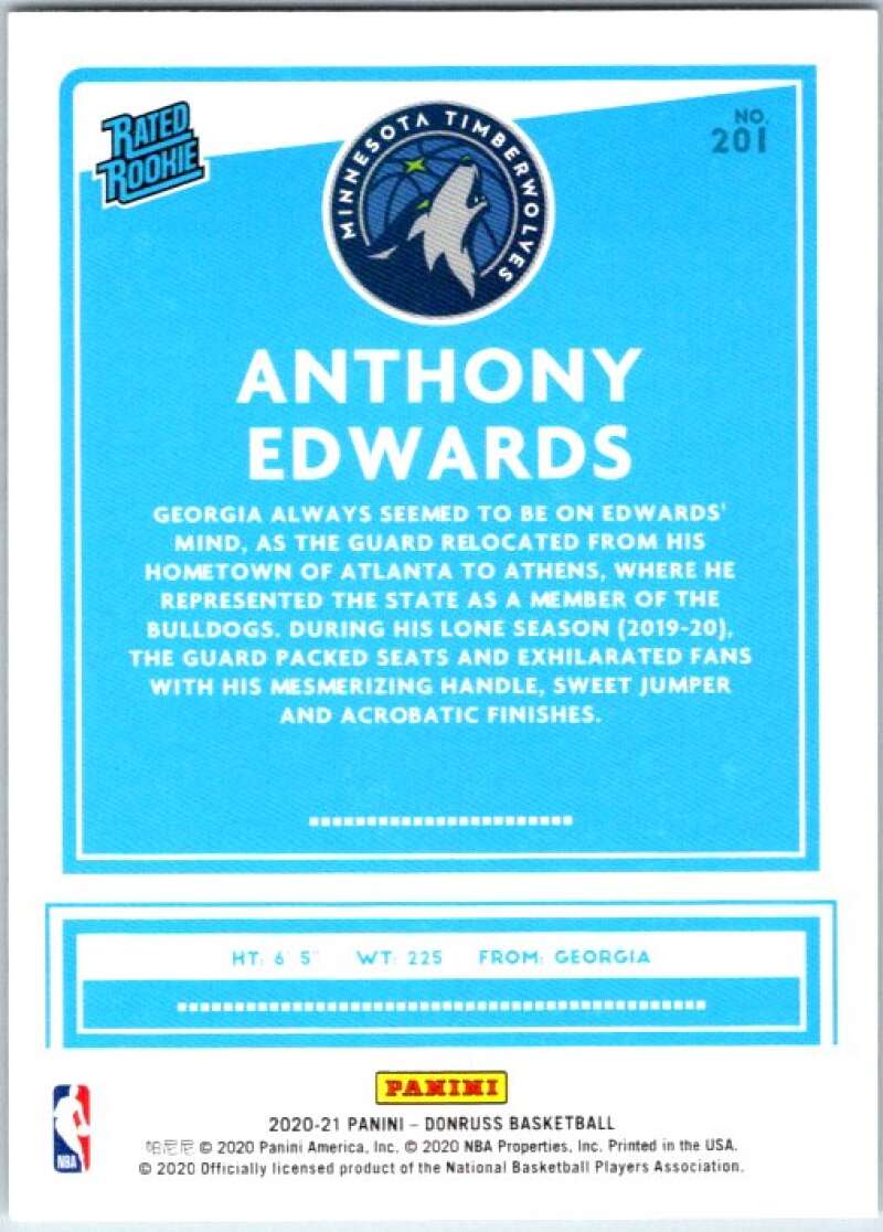 2020-21 Donruss #201 Anthony Edwards Rated Rookies RC Rookie V49420