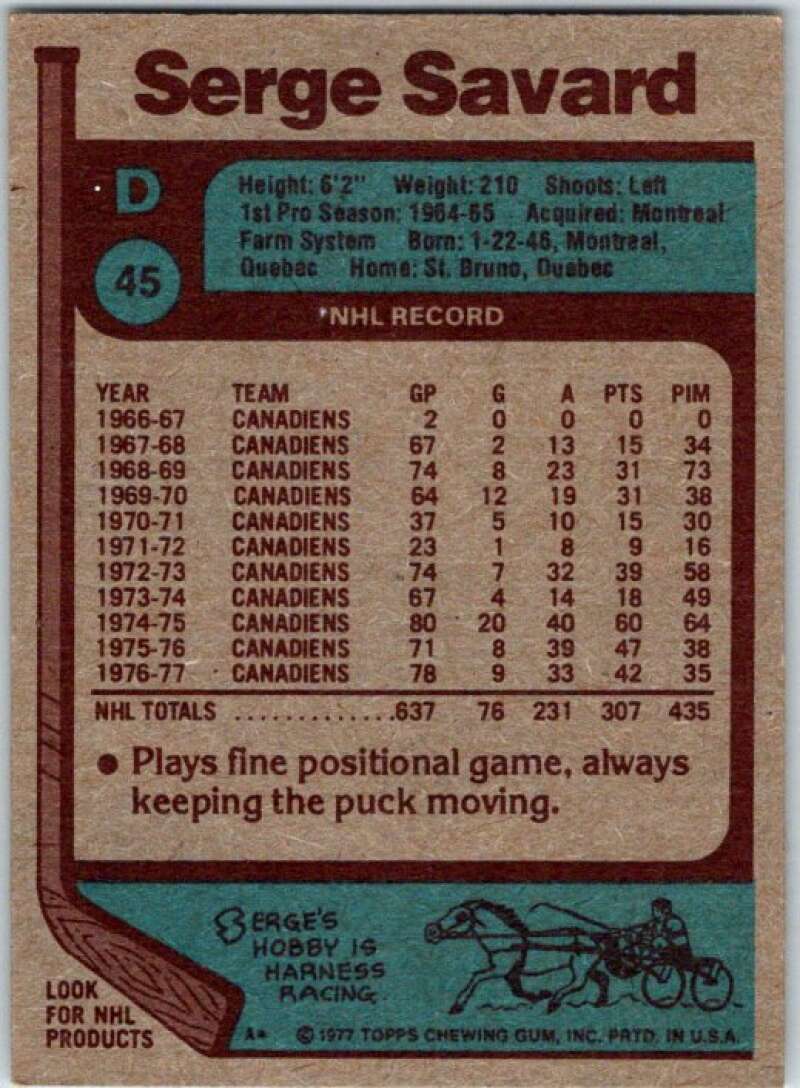 1977-78 Topps #45 Serge Savard Montreal Canadiens V49261