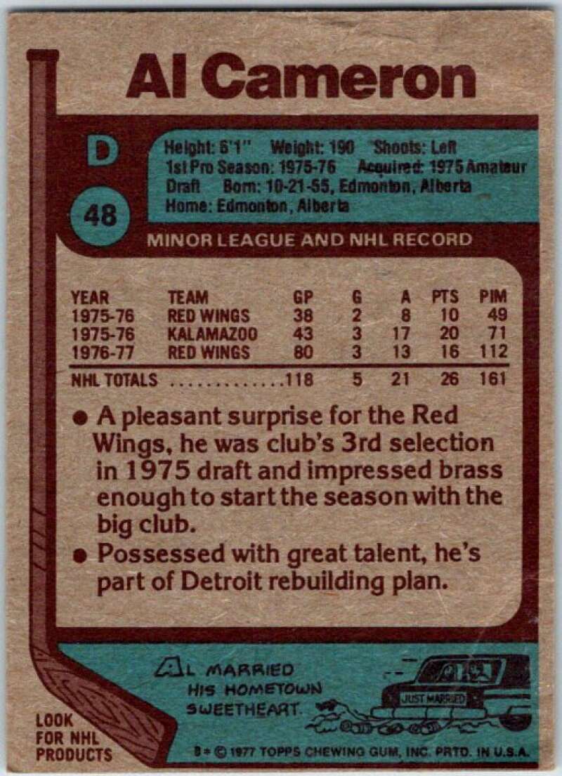 1977-78 Topps #48 Al Cameron  RC Rookie Detroit Red Wings  V49264