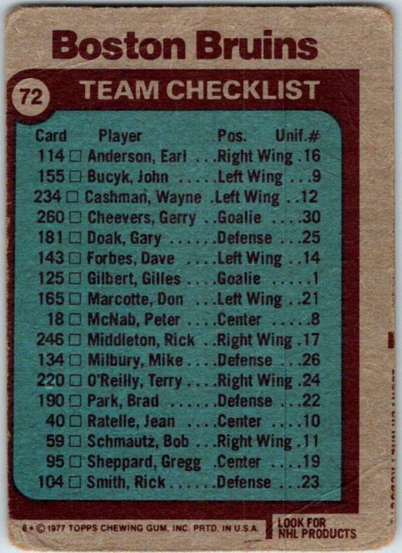 1977-78 Topps #72 Boston Bruins TC Boston Bruins V49285