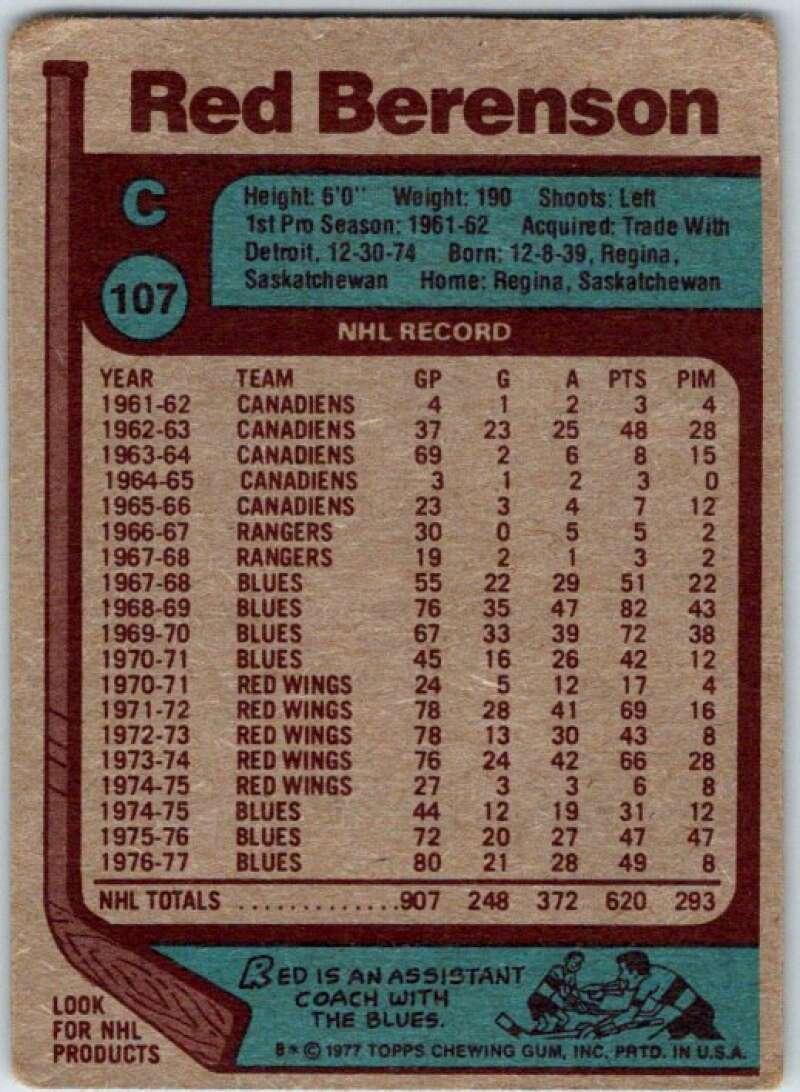 1977-78 Topps #107 Red Berenson V49309