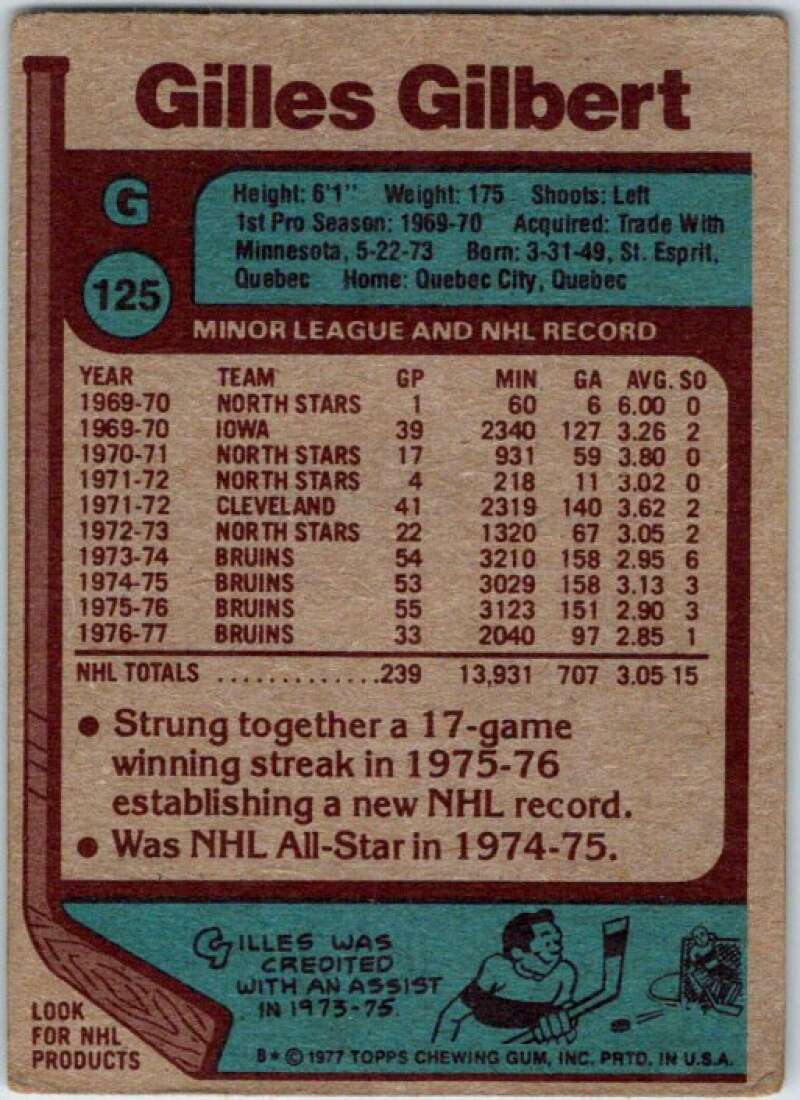 1977-78 Topps #125 Gilles Gilbert V49322