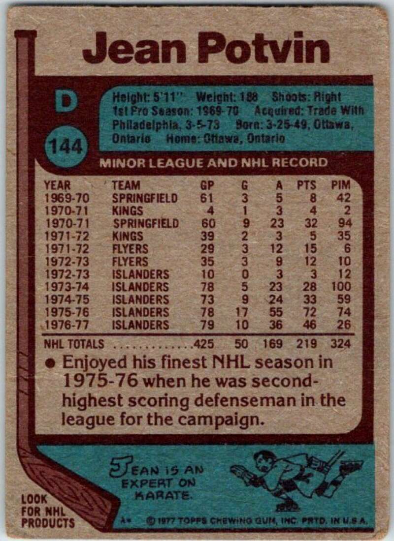 1977-78 Topps #144 Jean Potvin  New York Islanders  V49334