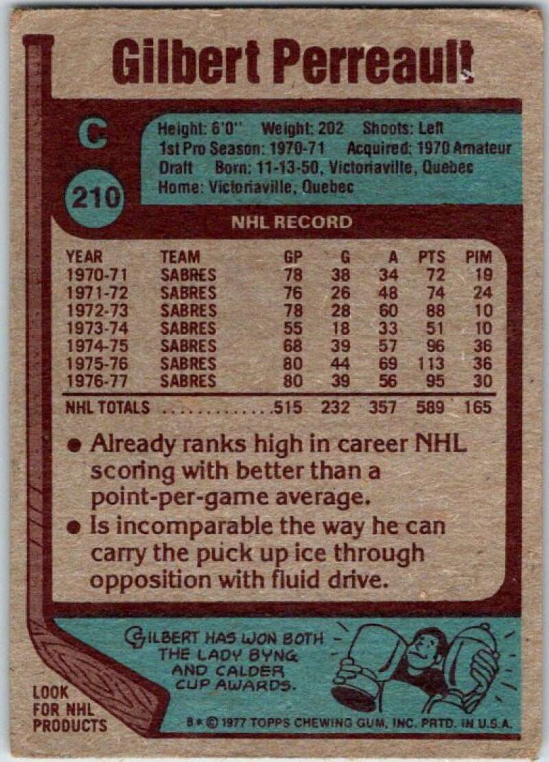 1977-78 Topps #210 Gilbert Perreault AS Buffalo Sabres V49371