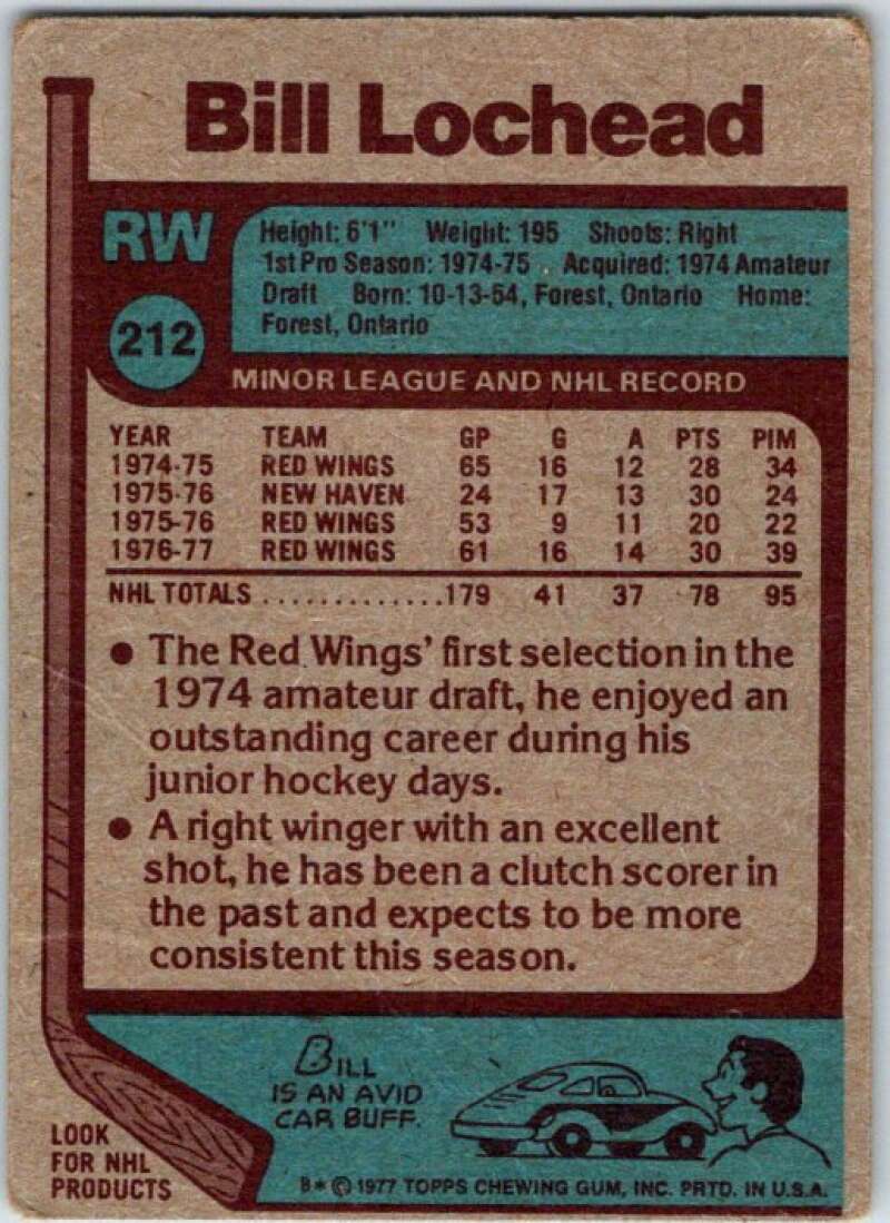 1977-78 Topps #212 Bill Lochead  Detroit Red Wings  V49372
