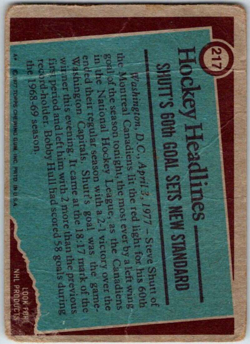 1977-78 Topps #217 Steve Shutt RB Montreal Canadiens V49379