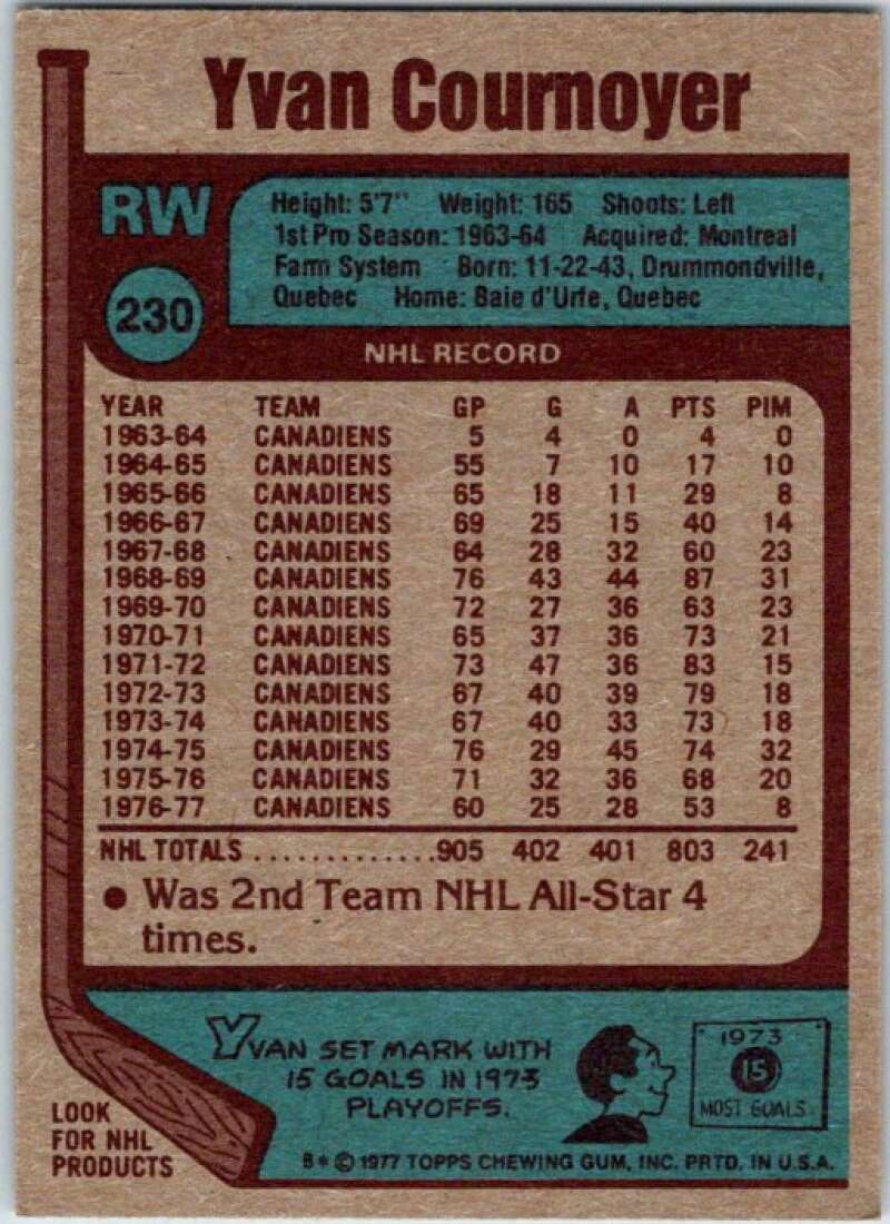 1977-78 Topps #230 Yvan Cournoyer V49386