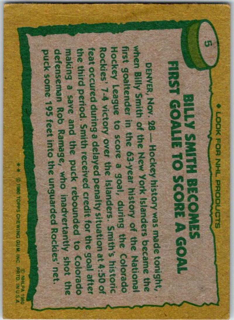 1980-81 Topps #5 Billy Smith RB New York Islanders V49447