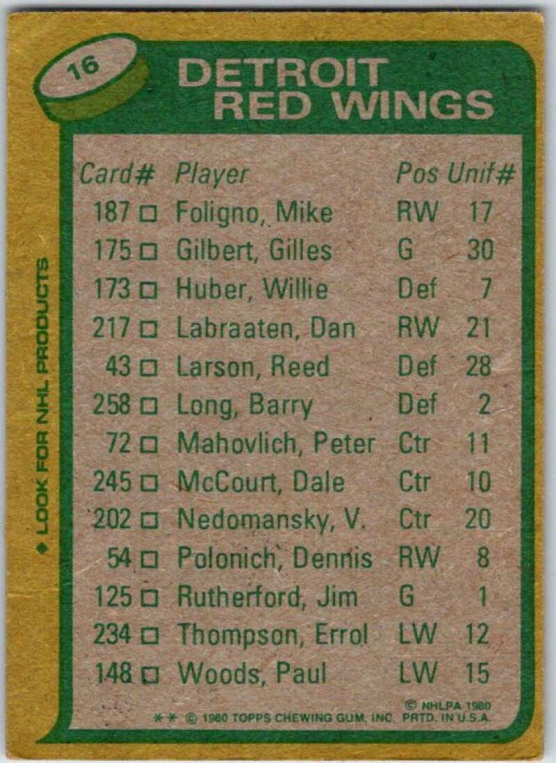 1980-81 Topps #16 Mike Foligno TL Detroit Red Wings V49471