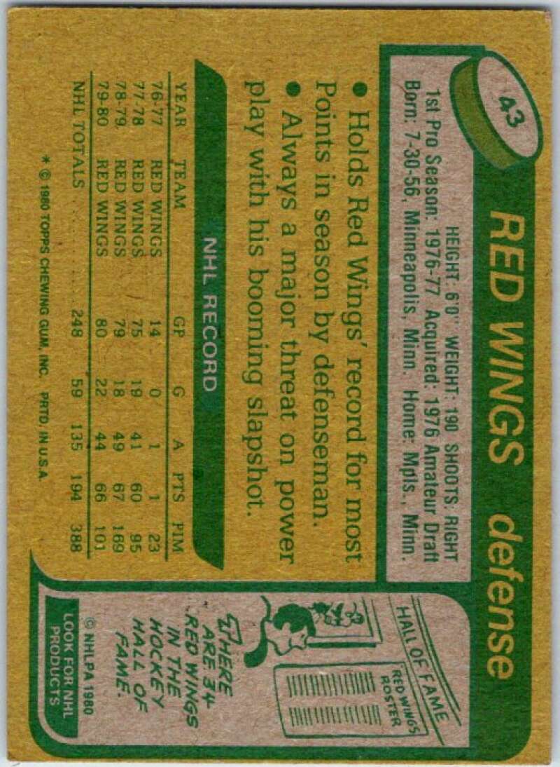 1980-81 Topps #43 Reed Larson Detroit Red Wings V49531