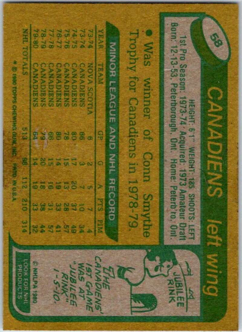 1980-81 Topps #58 Bob Gainey Montreal Canadiens V49560