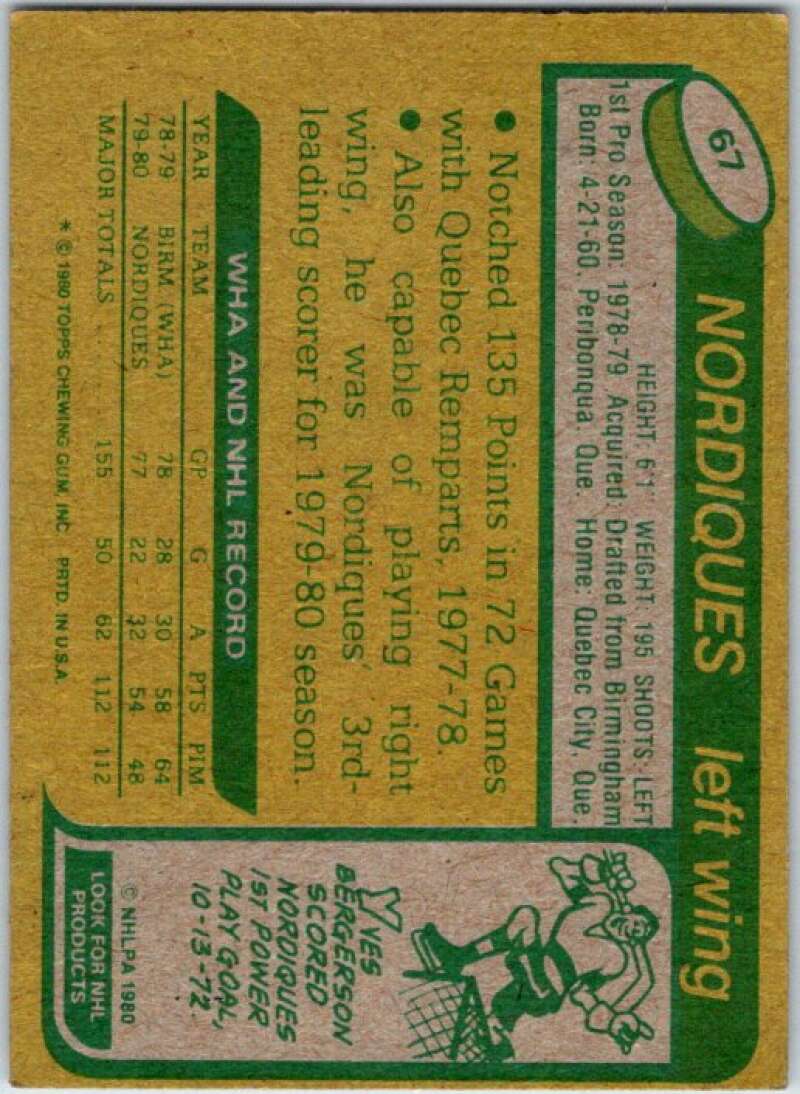 1980-81 Topps #67 Michel Goulet RC Rookie Quebec Nordiques V49576