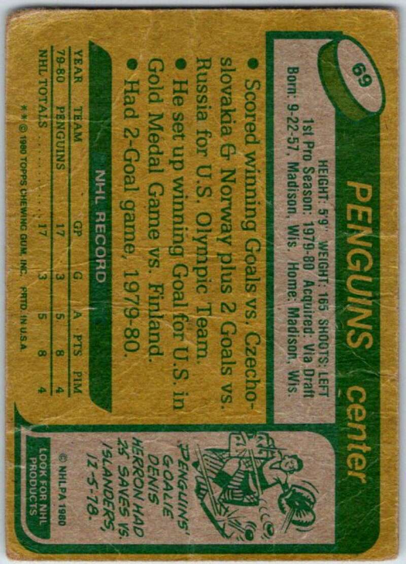 1980-81 Topps #69 Mark Johnson OLY RC Rookie Pittsburgh Penguins V49578