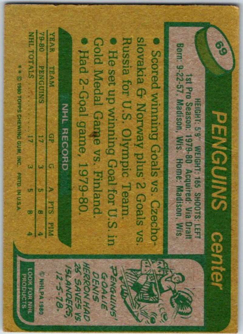 1980-81 Topps #69 Mark Johnson OLY RC Rookie Pittsburgh Penguins V49580