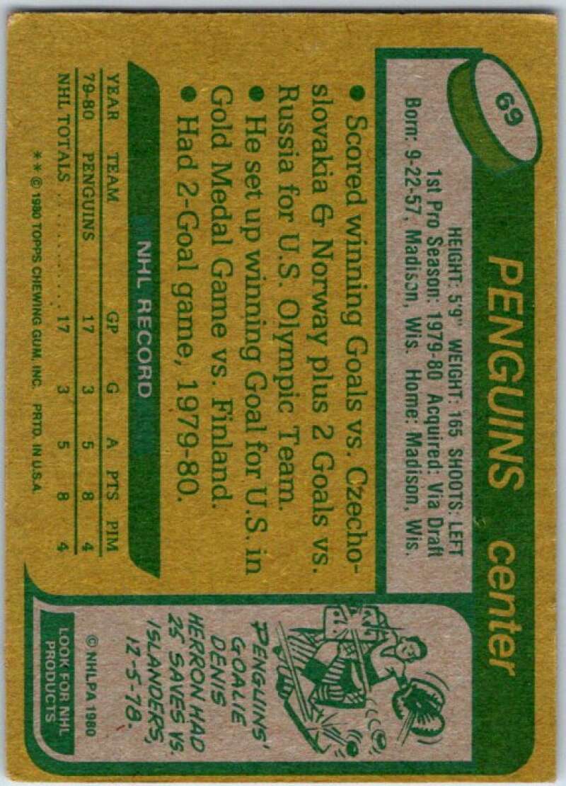 1980-81 Topps #69 Mark Johnson OLY RC Rookie Pittsburgh Penguins V49581