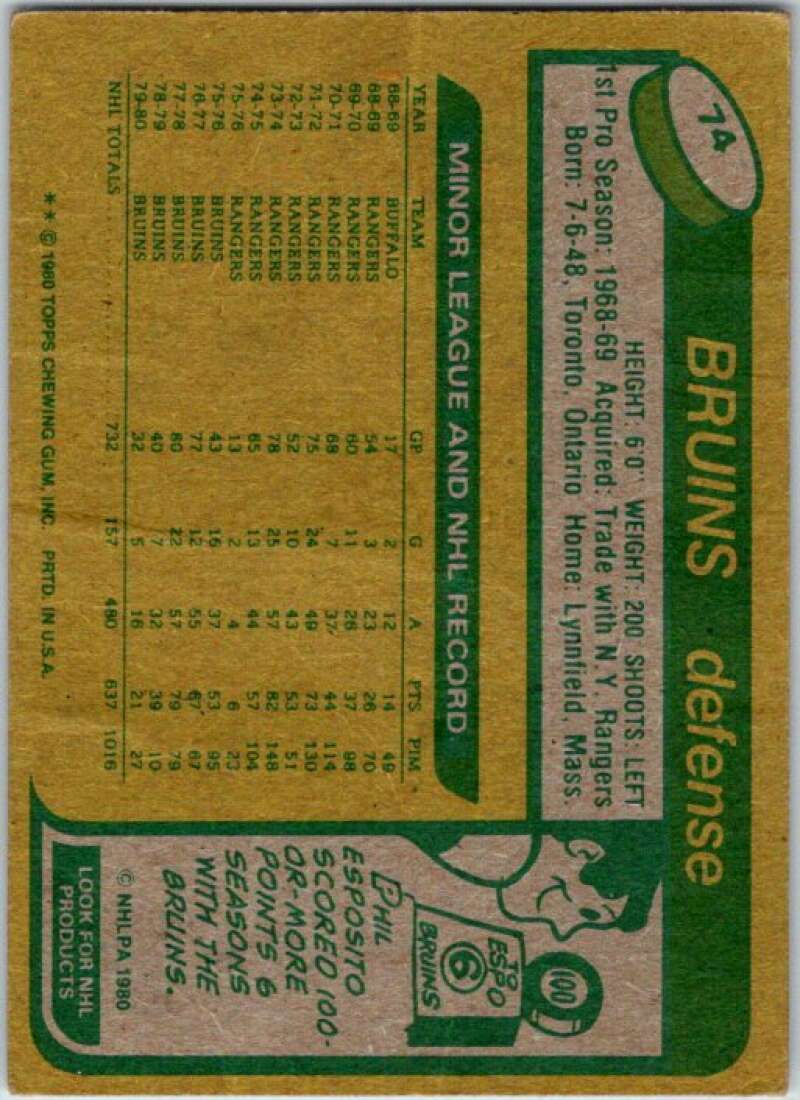 1980-81 Topps #74 Brad Park Boston Bruins V49588