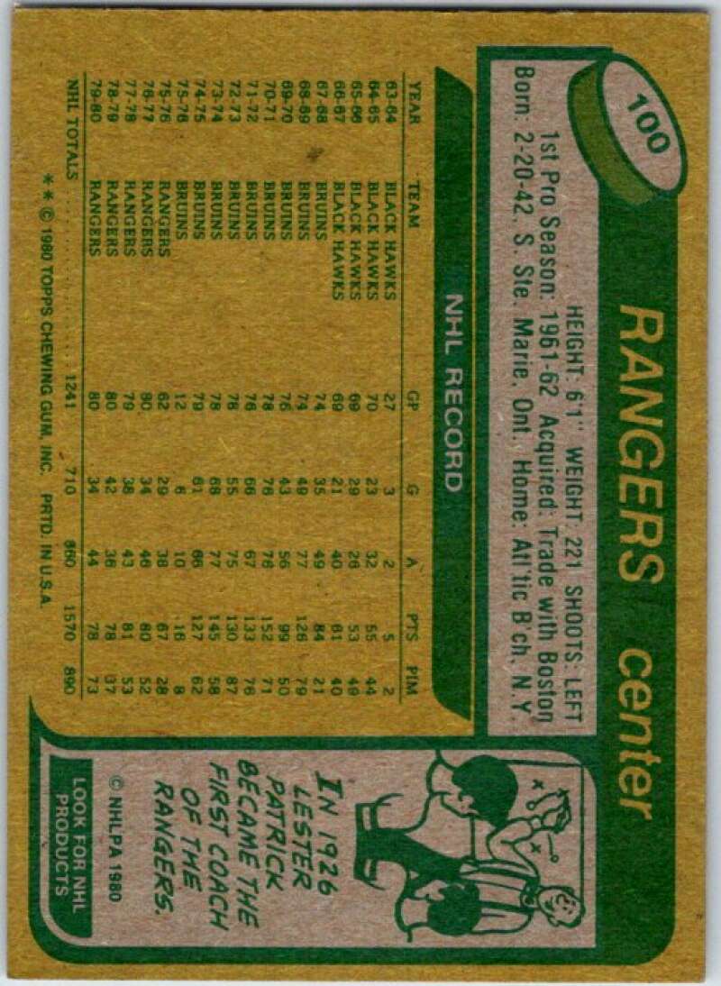 1980-81 Topps #100 Phil Esposito New York Rangers V49648