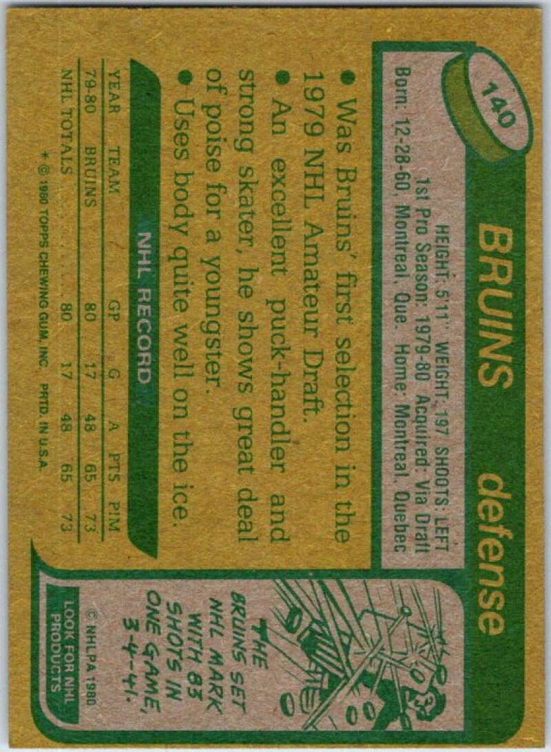 1980-81 Topps #140 Ray Bourque RC Rookie Boston Bruins V49728