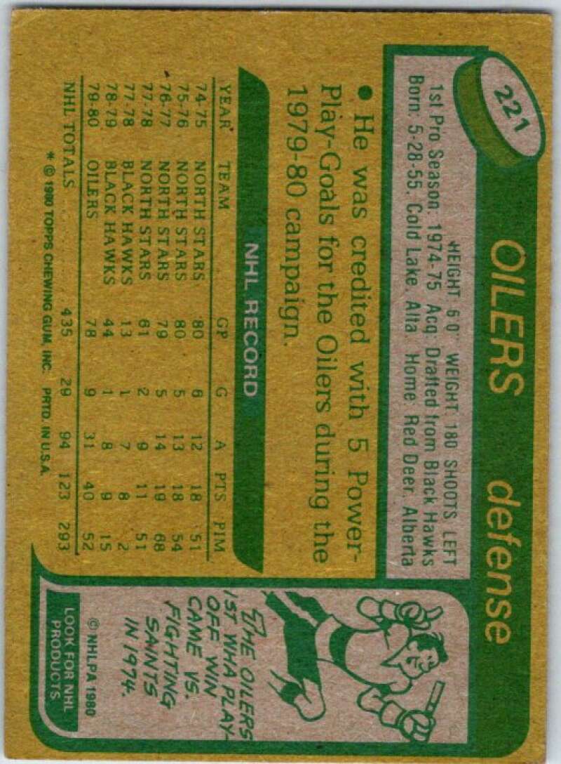 1980-81 Topps #221 Doug Hicks Edmonton Oilers V49905