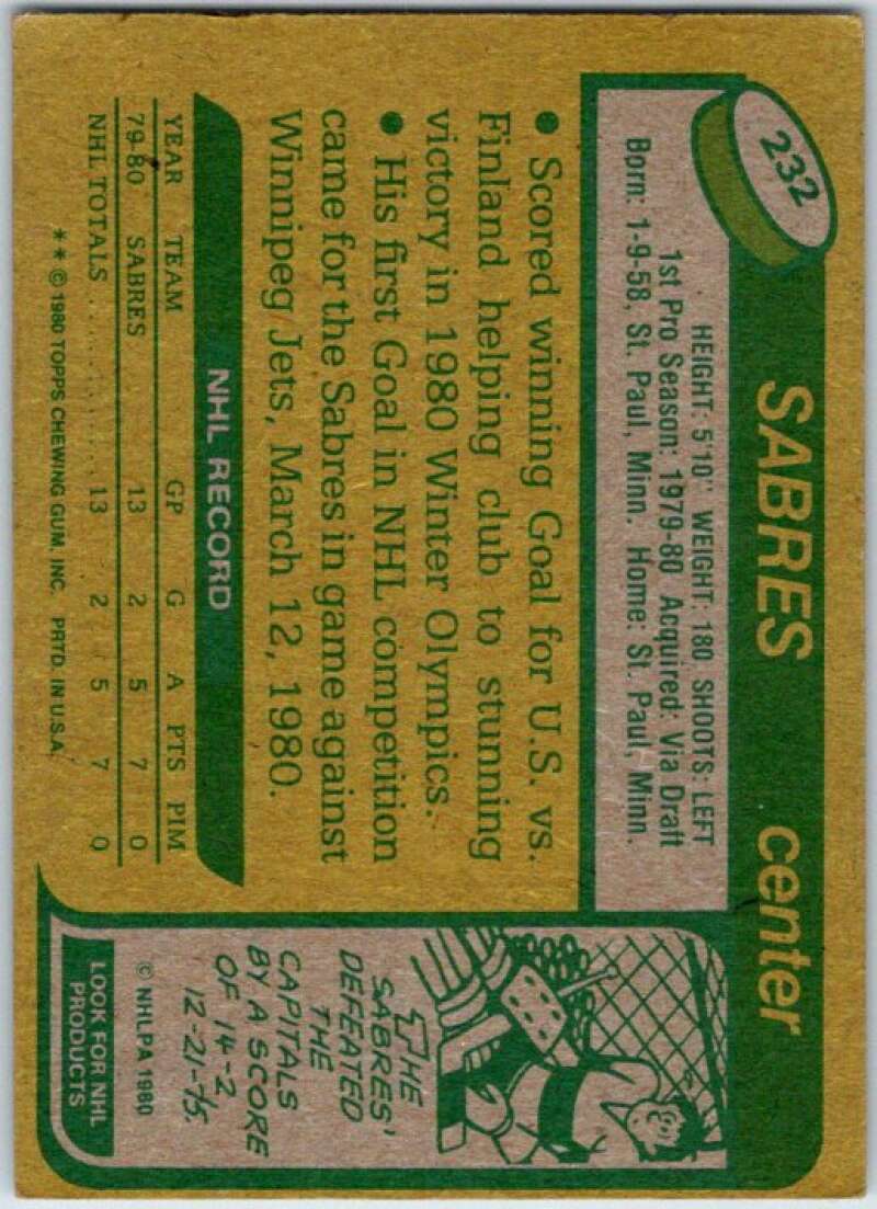 1980-81 Topps #232 Rob McClanahan OLY RC Rookie Buffalo Sabres V49931