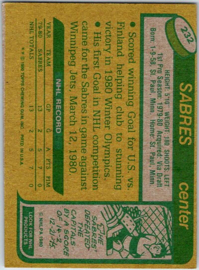 1980-81 Topps #232 Rob McClanahan OLY RC Rookie Buffalo Sabres V49932