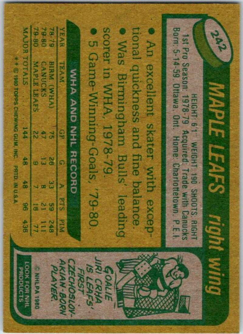 1980-81 Topps #242 Rick Vaive RC Rookie Toronto Maple Leafs V49961