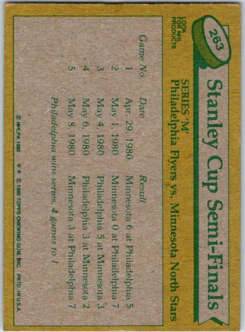 1980-81 Topps #263 Stanley Cup Semi-Finals Flyers vs. Stars V50020