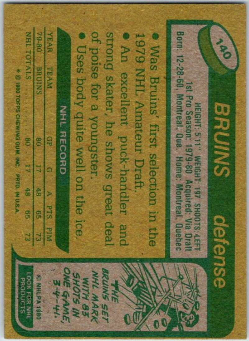 1980-81 Topps Unscratched #140 Ray Bourque RC Rookie Bruins V50051