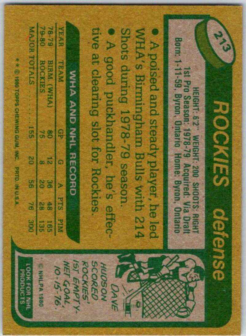 1980-81 Topps Unscratched #213 Rob Ramage RC Rookie Rockies V50056