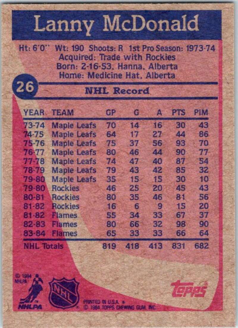 1984-85 Topps #26 Lanny McDonald Calgary Flames V50072